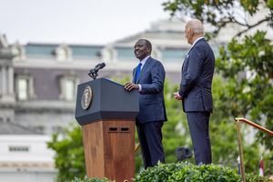 President William Ruto makes his statement in the White House on Thursday alongside US President Joe Biden.