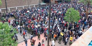 Protesters engage police in running battles during anti-Finance Bill demonstrations along Cardinal Otunga Street, Nairobi