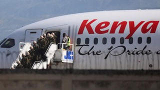 Kenya police landing, in Port-au-Prince, Haiti 