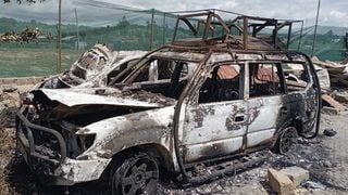 he charred shell of a car at Molo MP Kuria Kimani's residence