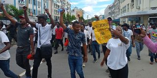 Protestors along the Moi Avenue in Mombasa on July 2, 2024.