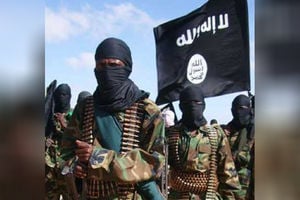 Al-Shabaab militants in Elasha Biyaha, Somalia