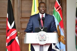 President William Ruto delivers his speech at State House, Nairobi.