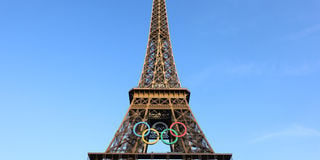 The Olympic rings are pictured on the Eiffel Tower