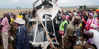 wreckage of a helicopter that crashed into Lake Nakuru 2017