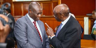 Rigathi Gachagua with Senior Counsel Paul Muite in court