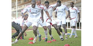 Harambee Stars players train at Kasarani